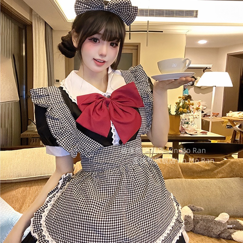 正規品販売:英倫メイドちゃん ~ 白黒格子縞スカートcos服メイド服猫娘ロリータコスプレ女装