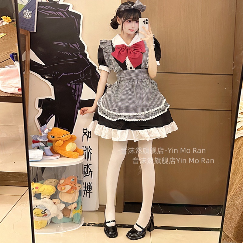 正規品販売:英倫メイドちゃん ~ 白黒格子縞スカートcos服メイド服猫娘ロリータコスプレ女装