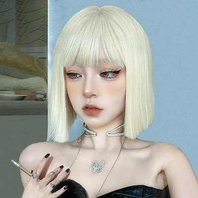 Qoo10] 浅金髪ウィッグショートボブ夏ぱっつん前髪 : ホビー