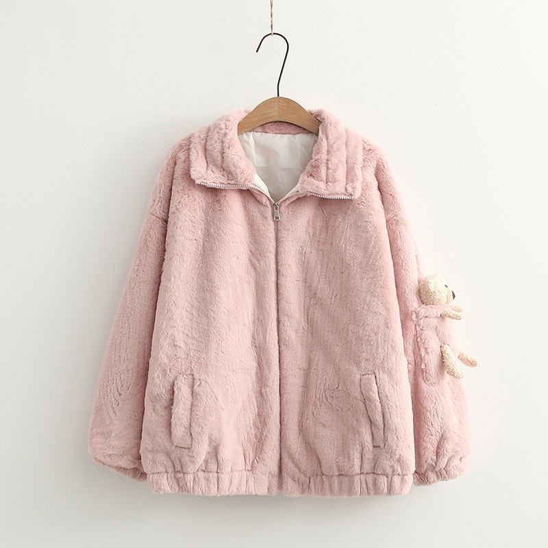 4色コート カワイイ熊 ボアコート アウター レディース ムートンコート 上着 秋冬 冬服 ジャケット ショート丈 モッズコート アウター ファー 厚手