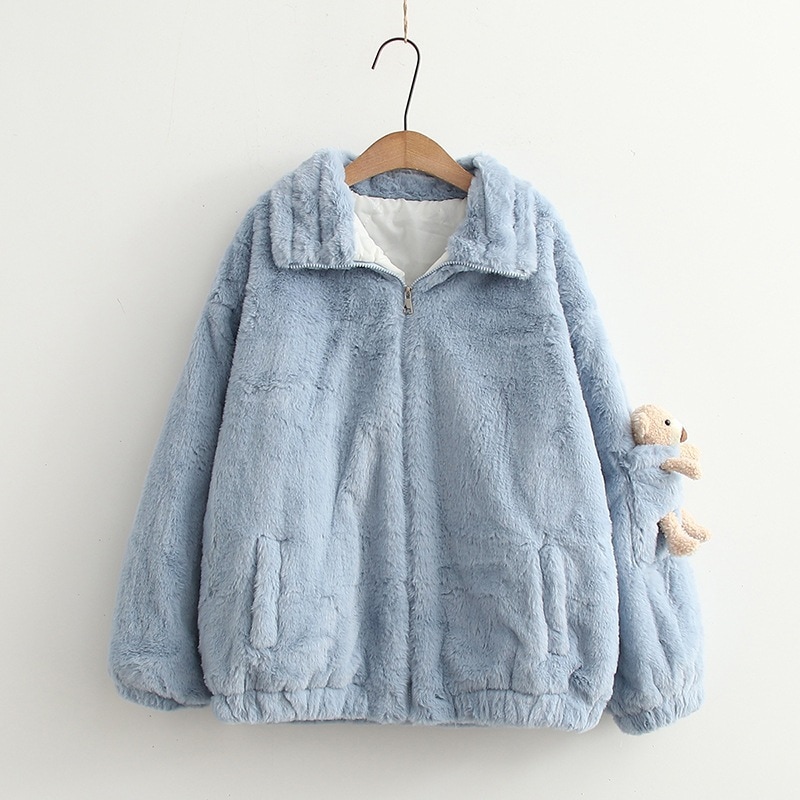 4色コート カワイイ熊 ボアコート アウター レディース ムートンコート 上着 秋冬 冬服 ジャケット ショート丈 モッズコート アウター ファー 厚手