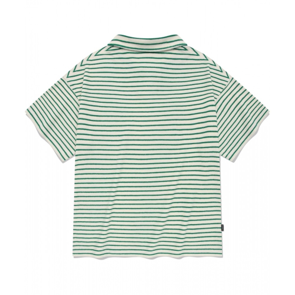 COVERNAT テリーストライプオープンカラー T シャツグリーン COVERNAT テリーストライプオープンカラー T シャツグリーン