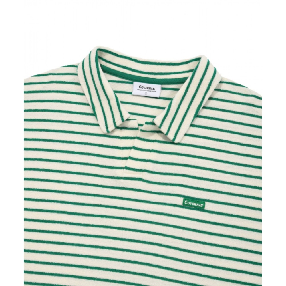 COVERNAT テリーストライプオープンカラー T シャツグリーン COVERNAT テリーストライプオープンカラー T シャツグリーン
