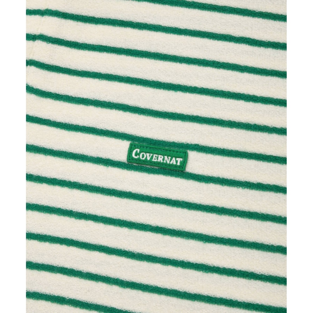 COVERNAT テリーストライプオープンカラー T シャツグリーン COVERNAT テリーストライプオープンカラー T シャツグリーン