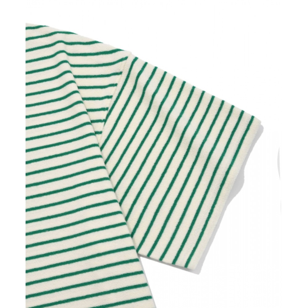 COVERNAT テリーストライプオープンカラー T シャツグリーン COVERNAT テリーストライプオープンカラー T シャツグリーン