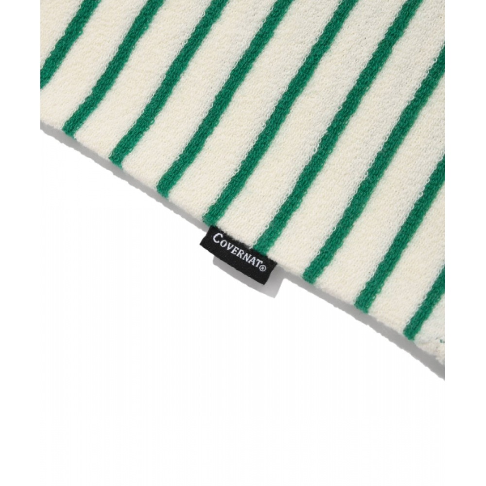 COVERNAT テリーストライプオープンカラー T シャツグリーン COVERNAT テリーストライプオープンカラー T シャツグリーン