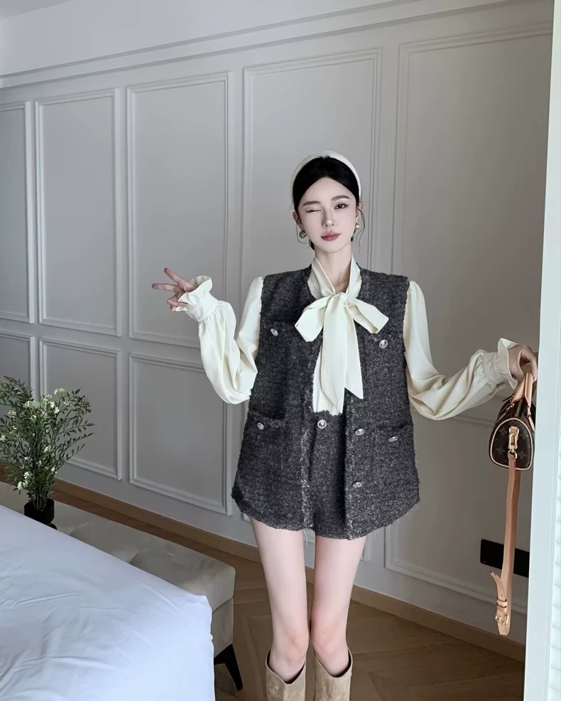 お嬢様 ベスト + ハイウエスト ショートパンツ ットアップセ お嬢様 ベスト + ハイウエスト ショートパンツ ットアップセ