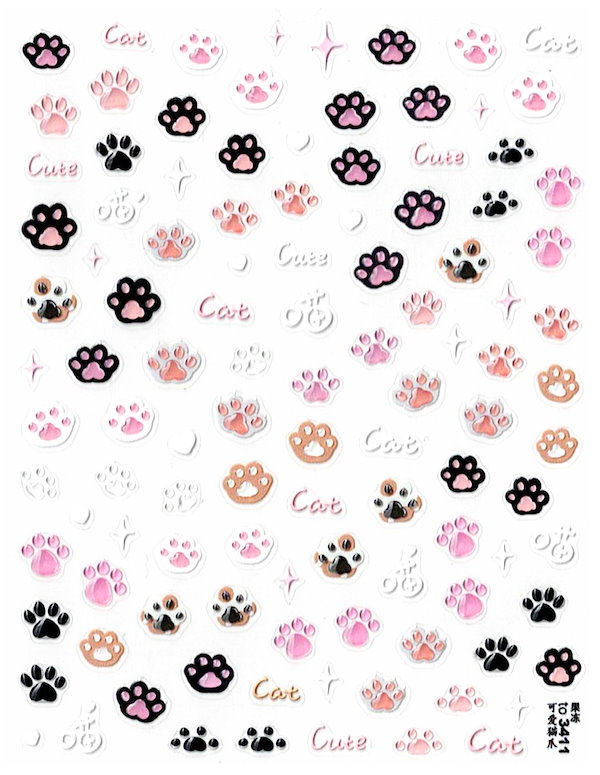 Qoo10] ネイルシール 猫 キャット 肉球 ピンク