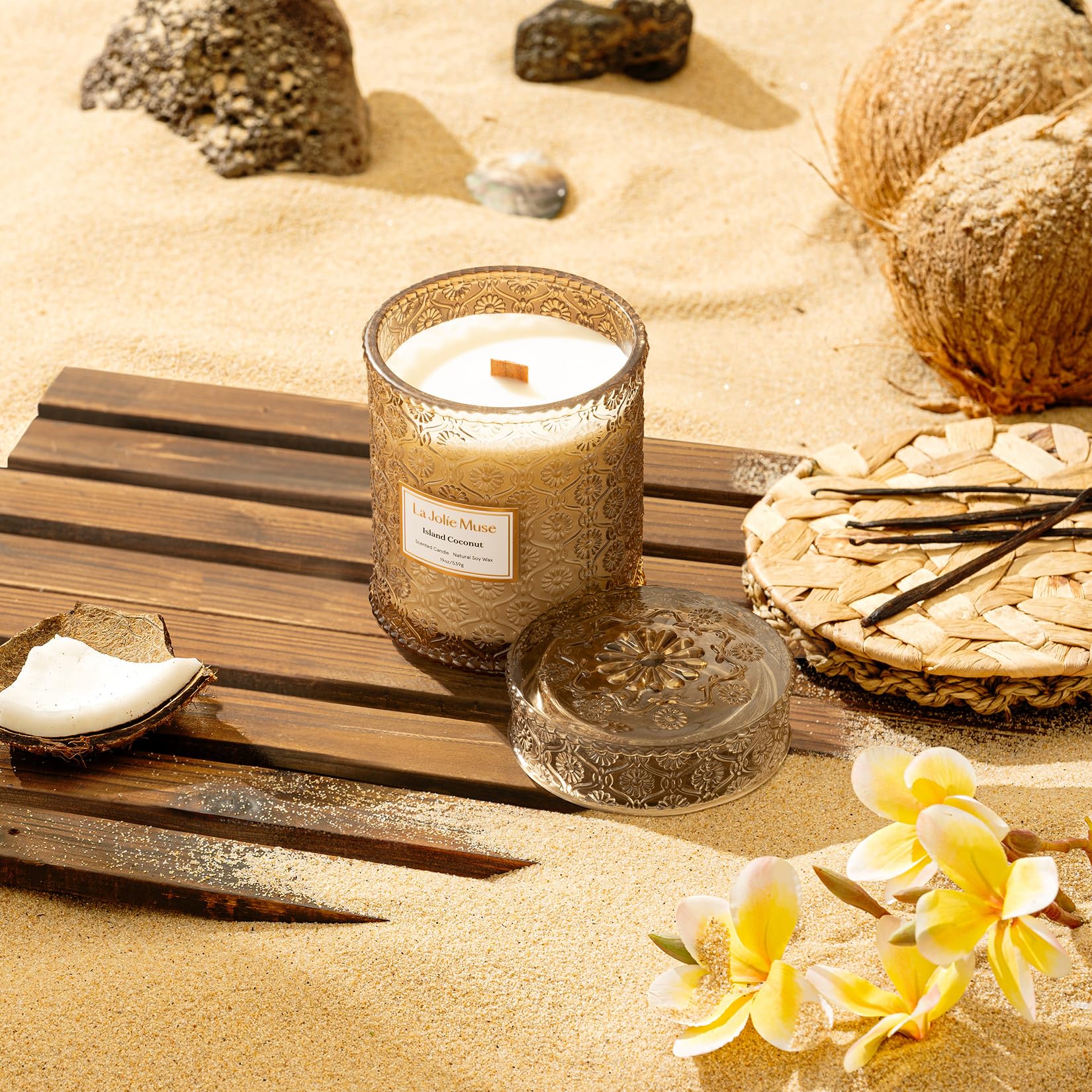 LA JOLIE MUSEアロマキャンドル 木芯 ココナッツの香り 539g 90時間 大型 おしゃれ グラスジャー 自然素材のソイワックス LA JOLIE MUSEアロマキャンドル 木芯 ココナッツの香り 539g 90時間 大型 おしゃれ グラスジャー 自然素材のソイワックス