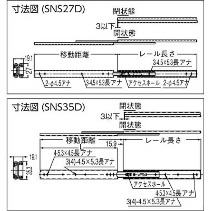 スガツネ工業 オールステンレス鋼製スライドレール(190-110-190) SNS27D50 スガツネ工業 オールステンレス鋼製スライドレール(190-110-190) SNS27D50