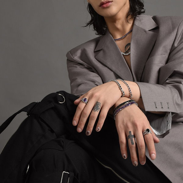 【BLACK PURPLE】DIA CRYSTAL 3-LINE RING☆BTSジミンさん着用 BLACK PURPLE】AAA DIA CRYSTAL 3Line ring ☆ BTS ジミン着用