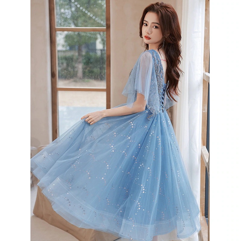 ワンピースドレスドレスブルードレス2025スプリングリトルバットスリーブ妖精の気質ドレスブライドマイイドスカート小さな甘いスタイルドレス ワンピースドレスドレスブルードレス2025スプリングリトルバットスリーブ妖精の気質ドレスブライドマイイドスカート小さな甘いスタイルドレス