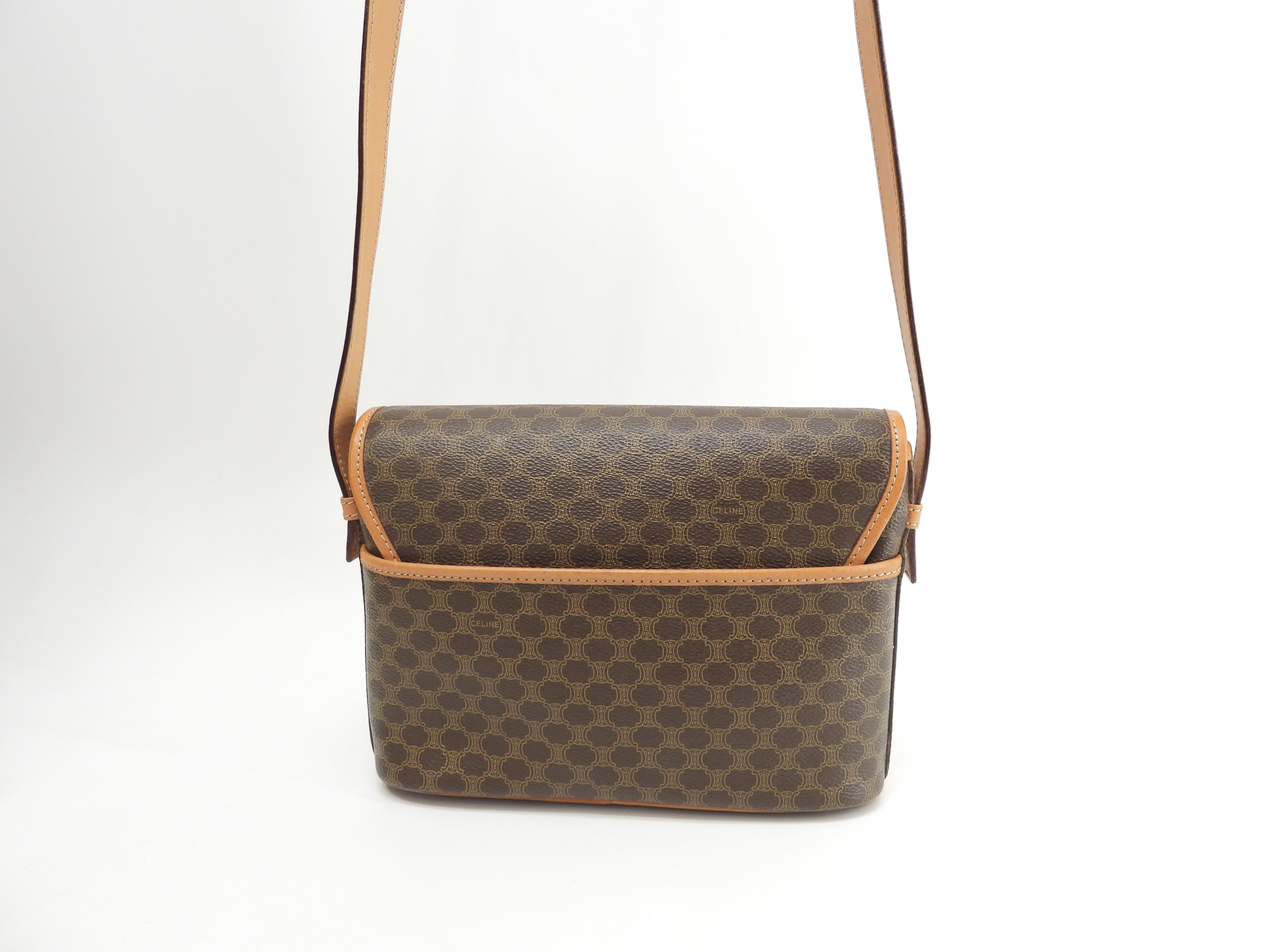 ポシェット トリオンフ マカダム茶 クロスボディバッグ ロゴエンブレム蓋@F/10