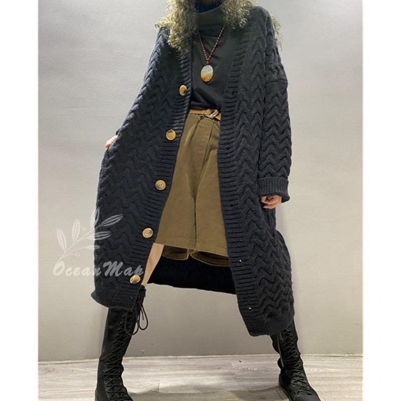 カーディガン レディース ロング 厚手 秋冬 ニット ロングニット セーター 長袖 大きいサイズ オーバーサイズ トップス ライトアウター 羽織り ボタン 無地 きれいめ シンプル オフィス 通勤 通