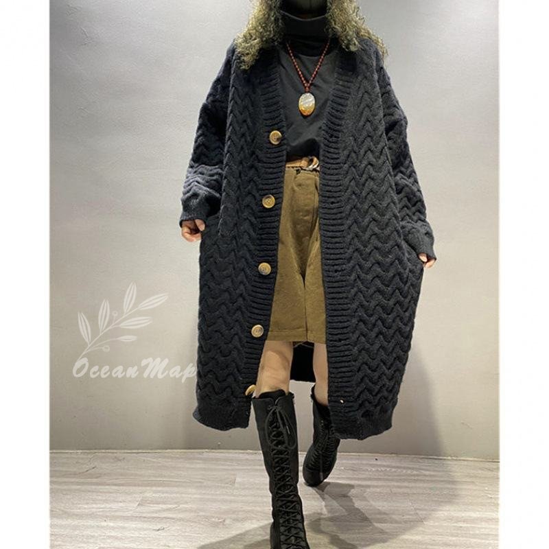 カーディガン レディース ロング 厚手 秋冬 ニット ロングニット セーター 長袖 大きいサイズ オーバーサイズ トップス ライトアウター 羽織り ボタン 無地 きれいめ シンプル オフィス 通勤 通