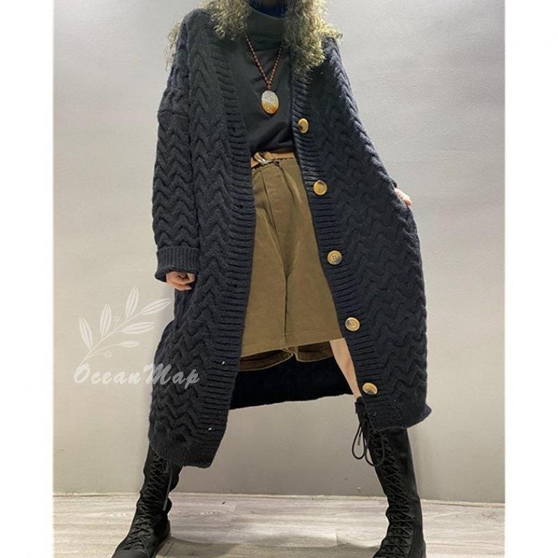 カーディガン レディース ロング 厚手 秋冬 ニット ロングニット セーター 長袖 大きいサイズ オーバーサイズ トップス ライトアウター 羽織り ボタン 無地 きれいめ シンプル オフィス 通勤 通