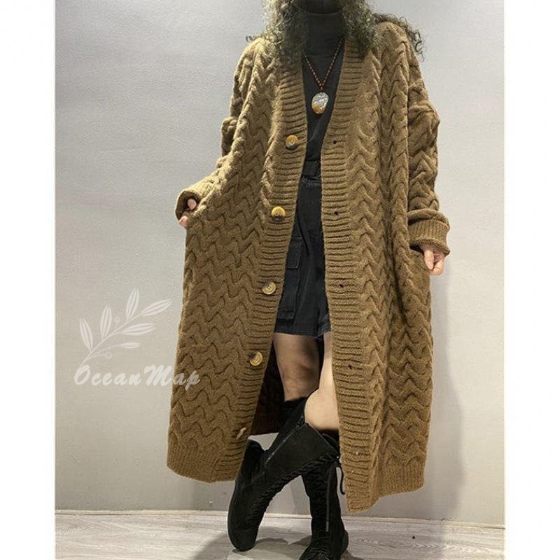 カーディガン レディース ロング 厚手 秋冬 ニット ロングニット セーター 長袖 大きいサイズ オーバーサイズ トップス ライトアウター 羽織り ボタン 無地 きれいめ シンプル オフィス 通勤 通