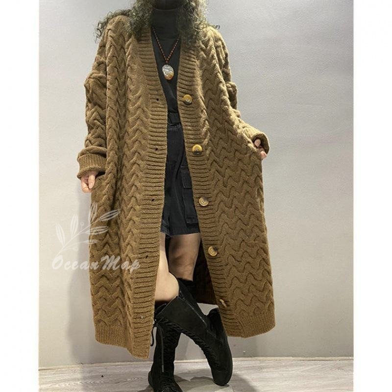 カーディガン レディース ロング 厚手 秋冬 ニット ロングニット セーター 長袖 大きいサイズ オーバーサイズ トップス ライトアウター 羽織り ボタン 無地 きれいめ シンプル オフィス 通勤 通