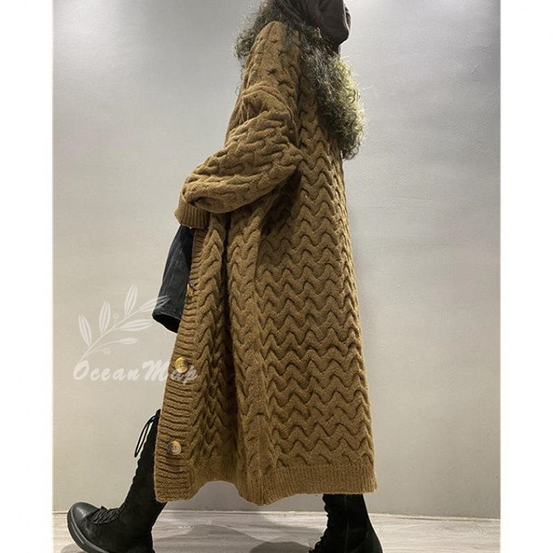 カーディガン レディース ロング 厚手 秋冬 ニット ロングニット セーター 長袖 大きいサイズ オーバーサイズ トップス ライトアウター 羽織り ボタン 無地 きれいめ シンプル オフィス 通勤 通