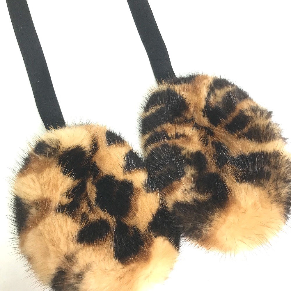 イヤーマフ レオパード 豹柄 ヒョウ ファー 耳当て ファー ブラウン