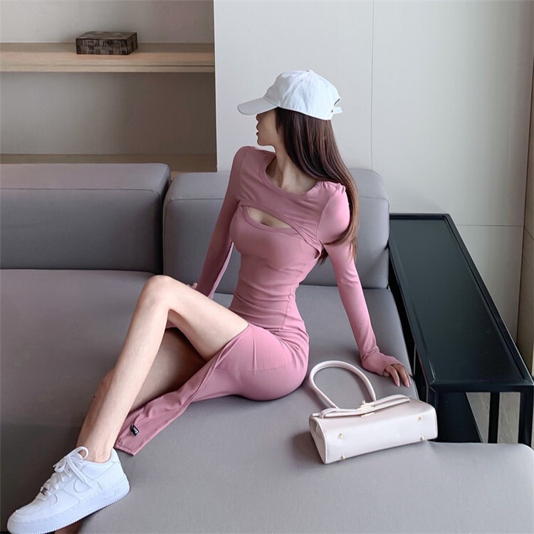 ワンピース デート かわいい 大人可愛い きれいめ シンプル カジュアル 大人 上品 おしゃれ 長袖 ロング丈 スリット ラウンドネック 無地 セクシー タイト 無地 春夏 ピンク ブラック 韓国モテ ワンピース デート かわいい 大人可愛い きれいめ シンプル カジュアル 大人 上品 おしゃれ 長袖 ロング丈 スリット ラウンドネック 無地 セクシー タイト 無地 春夏 ピンク ブラック 韓国モテ