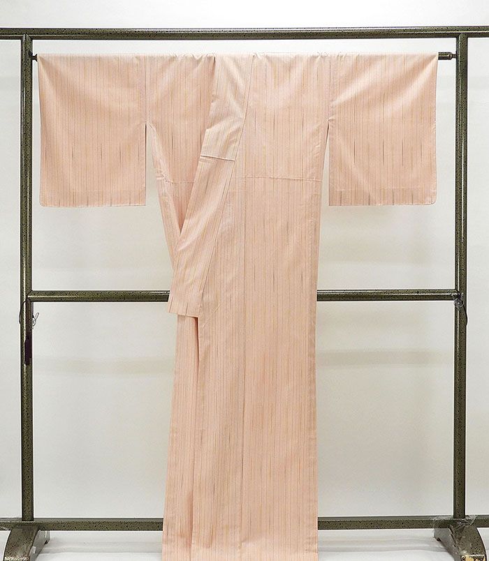 単衣 紬 新品仕立済 正絹 単衣 彩香 縦縞模様 身丈165cm 裄丈68cm 紬 新品 仕立て上が