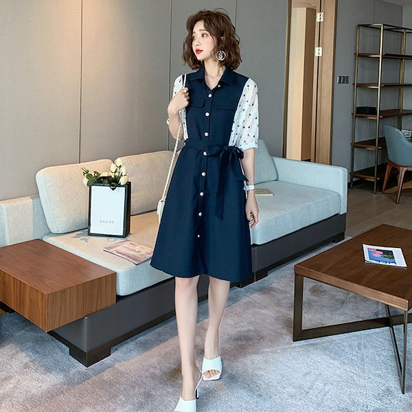 ドレスの女性2023年春夏の新しい韩国スタイルのファッション気質半袖シャツドレスの女性