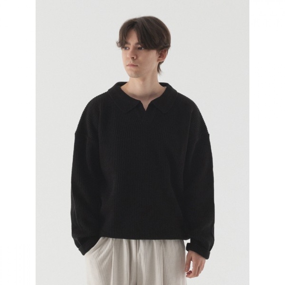 (Pianer) オープンカラーオーバーフィットハートニット (ブラック)