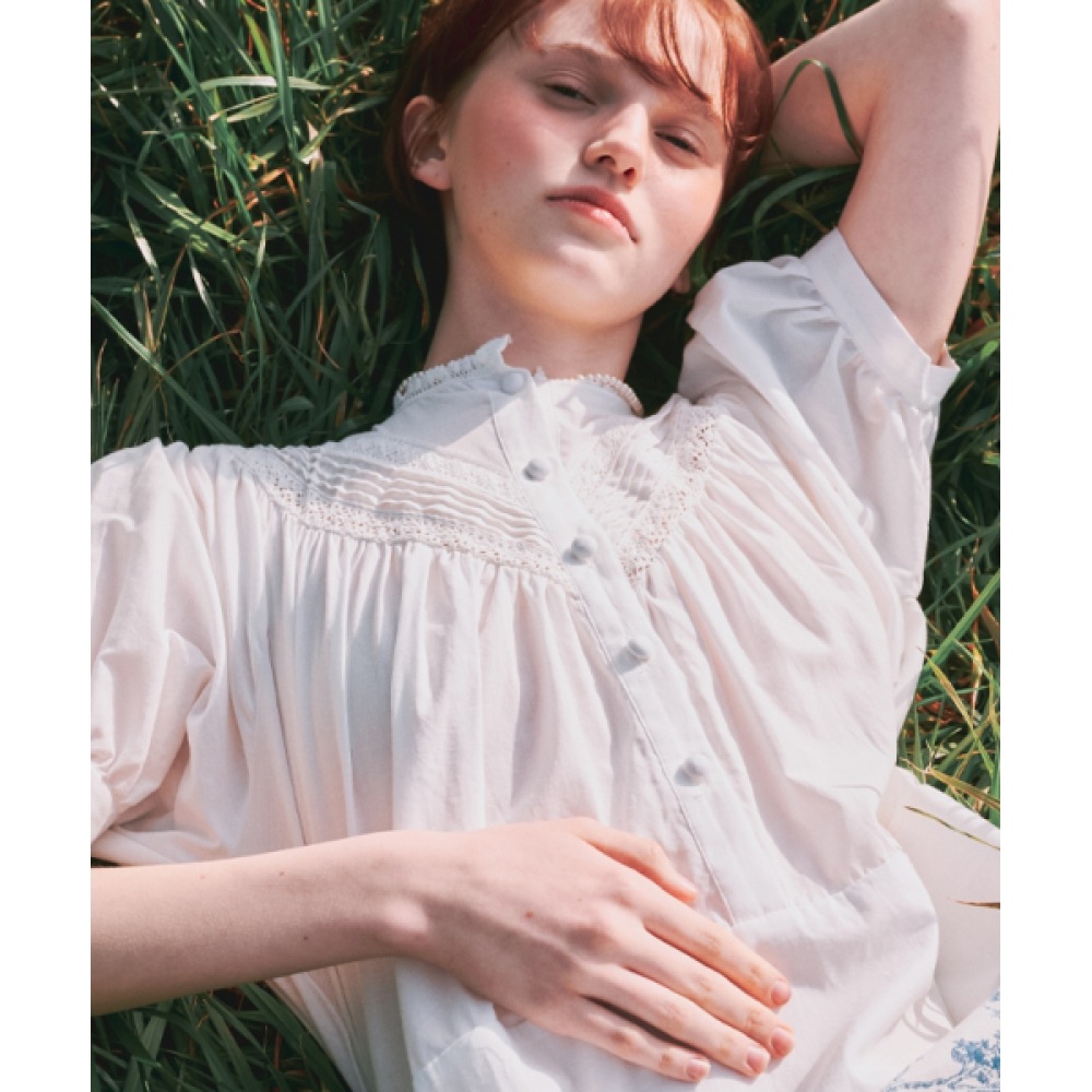 RONRON ピンタックレースパフミニドレスアイボリー