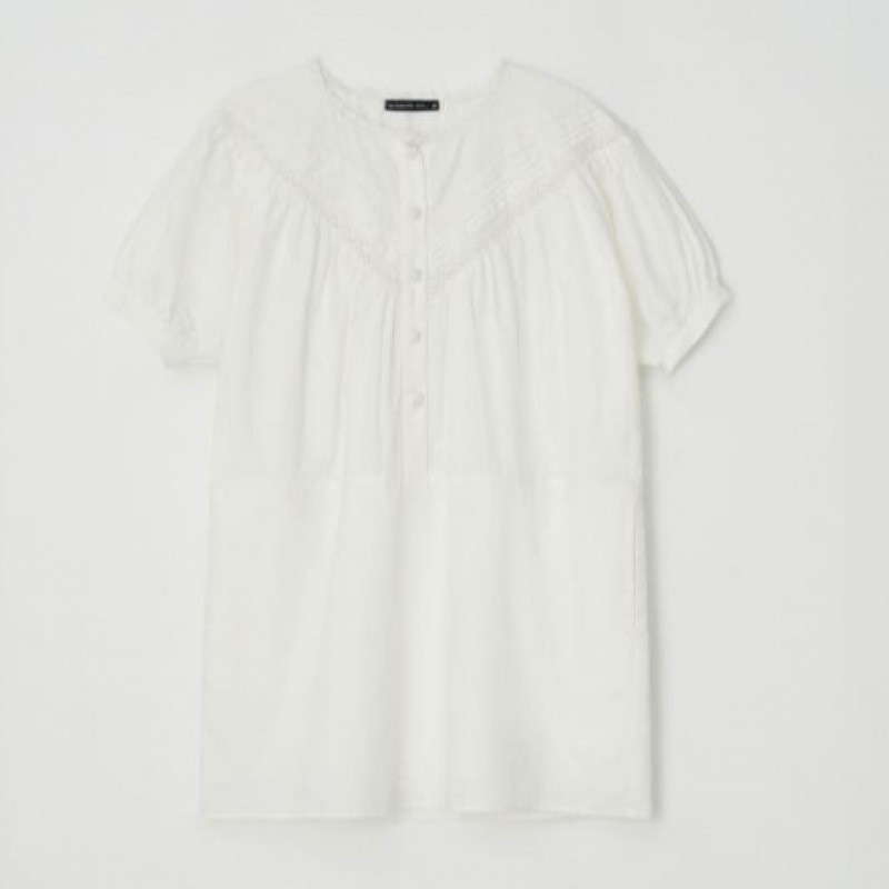 RONRON ピンタックレースパフミニドレスアイボリー