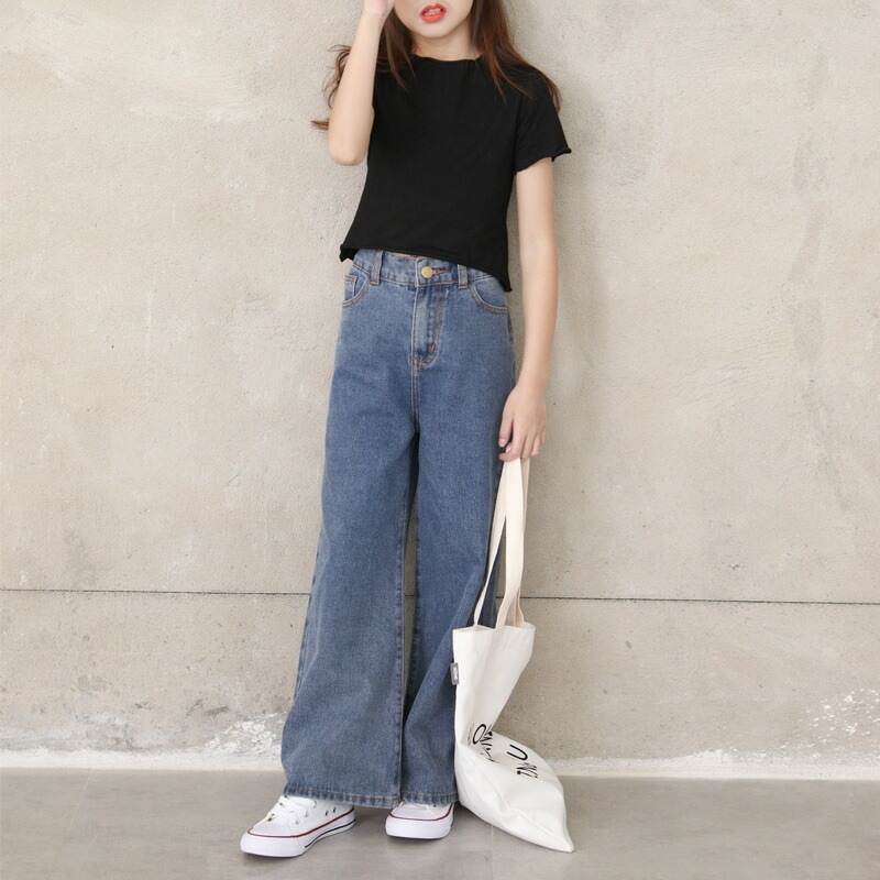 【即納】ガウチョパンツ キッズデニムパンツ マキシ丈 子供服 デニムパンツ 親子 お揃い 長ズボン ワイドパンツ パンツ 春夏 女の子 ジーンズ ジーパン カジュアル ロングパンツ ゆったり ボトム