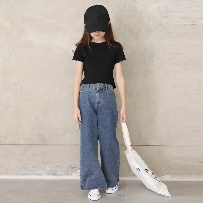 【即納】ガウチョパンツ キッズデニムパンツ マキシ丈 子供服 デニムパンツ 親子 お揃い 長ズボン ワイドパンツ パンツ 春夏 女の子 ジーンズ ジーパン カジュアル ロングパンツ ゆったり ボトム