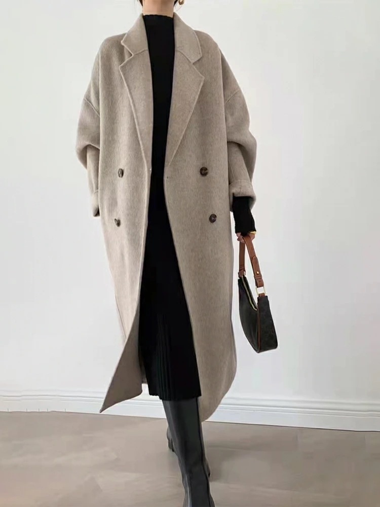 ロングコート レディース ウール ウールコート セミロング チェスターコート ダブル 無地 おしゃれ ゆったり オーバーサイズ カジュアル おしゃれ 秋 冬 白 ベージュ グレー 黒