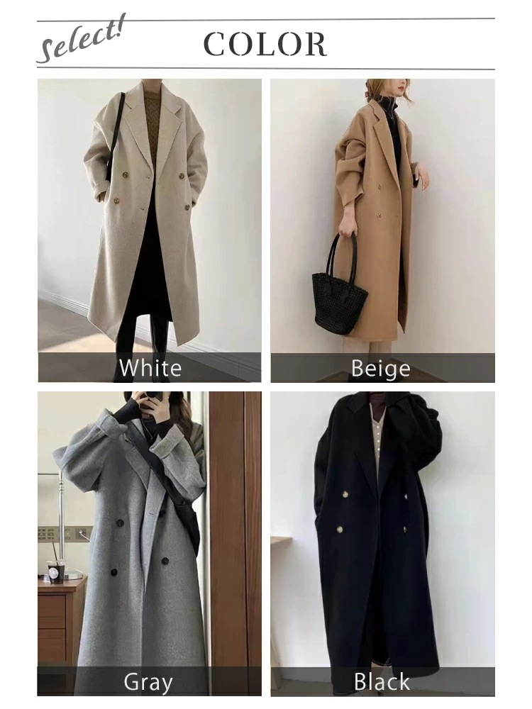 ロングコート レディース ウール ウールコート セミロング チェスターコート ダブル 無地 おしゃれ ゆったり オーバーサイズ カジュアル おしゃれ 秋 冬 白 ベージュ グレー 黒