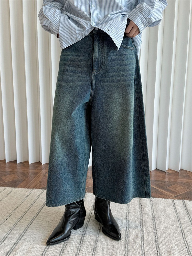 激安セール ワイドパンツ ジーンズ トレンド 2025早春 デニムパンツ レトロ 水洗い ゆったりする 七分パンツ カジュアルパンツ