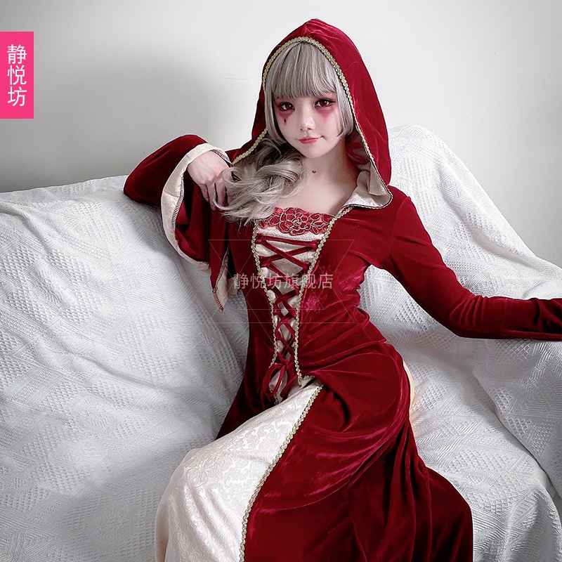 ハロウィン大人用コスチューム女性魔女ゾンビ吸血鬼赤ロングドレス女王女王ステージパーティー悪魔コスチューム ハロウィン大人用コスチューム女性魔女ゾンビ吸血鬼赤ロングドレス女王女王ステージパーティー悪魔コスチューム