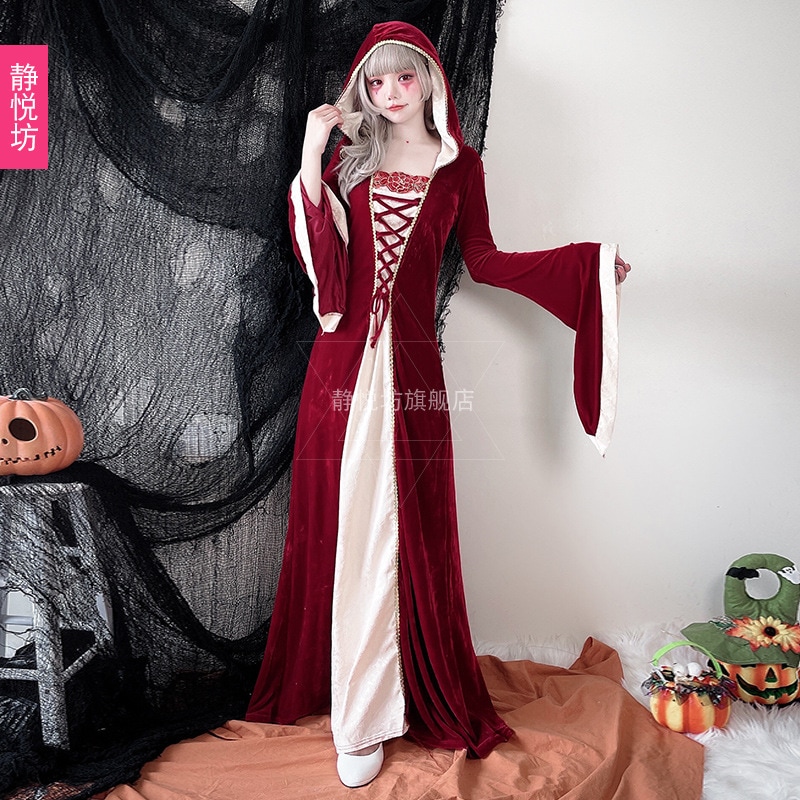 ハロウィン大人用コスチューム女性魔女ゾンビ吸血鬼赤ロングドレス女王女王ステージパーティー悪魔コスチューム ハロウィン大人用コスチューム女性魔女ゾンビ吸血鬼赤ロングドレス女王女王ステージパーティー悪魔コスチューム