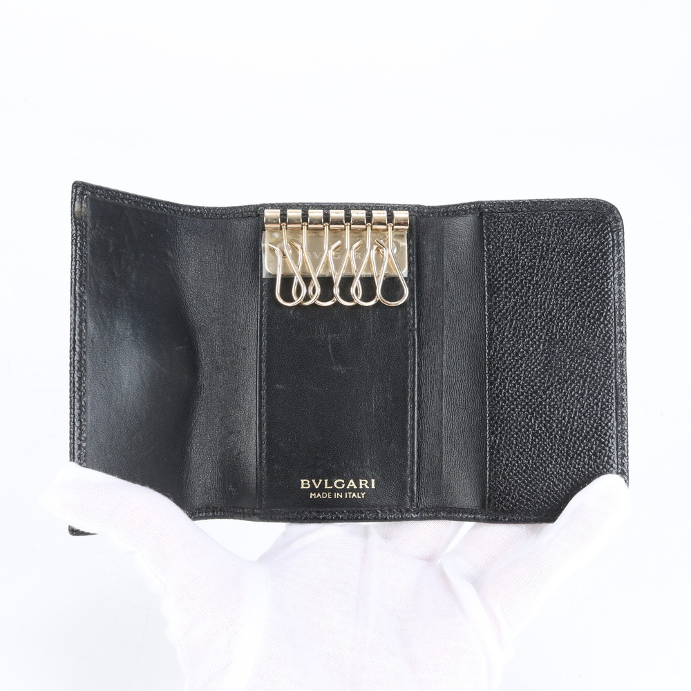 美品 ホログラムシール付 ブルガリブルガリ ゴールド 金具 レザー キーケース 4連 6連 キーリング メンズ RCE CM16-4 中古