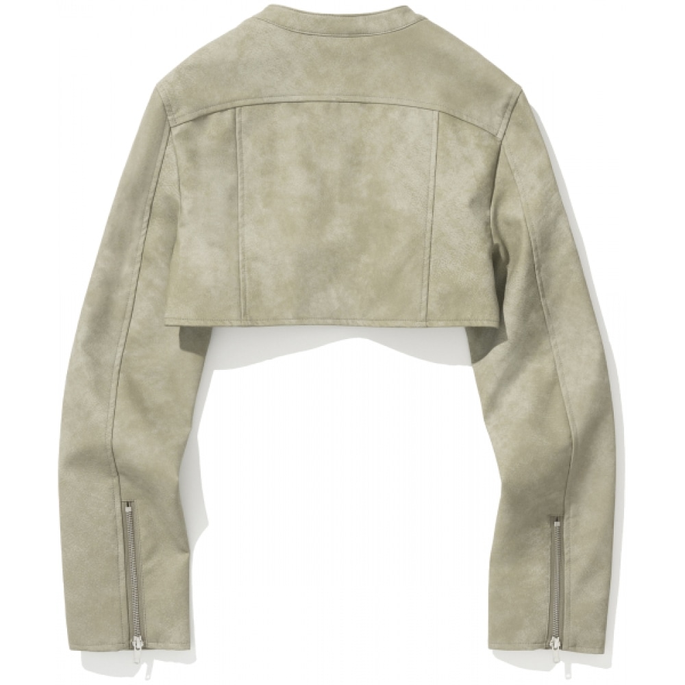 NOT4NERD W ビンテージクロップドレザージャケット-ライトカーキ NOT4NERD W ビンテージクロップドレザージャケット-ライトカーキ