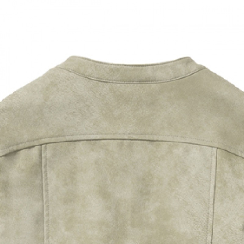 NOT4NERD W ビンテージクロップドレザージャケット-ライトカーキ NOT4NERD W ビンテージクロップドレザージャケット-ライトカーキ