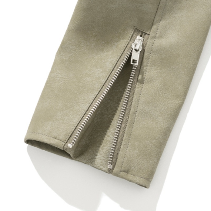 NOT4NERD W ビンテージクロップドレザージャケット-ライトカーキ NOT4NERD W ビンテージクロップドレザージャケット-ライトカーキ