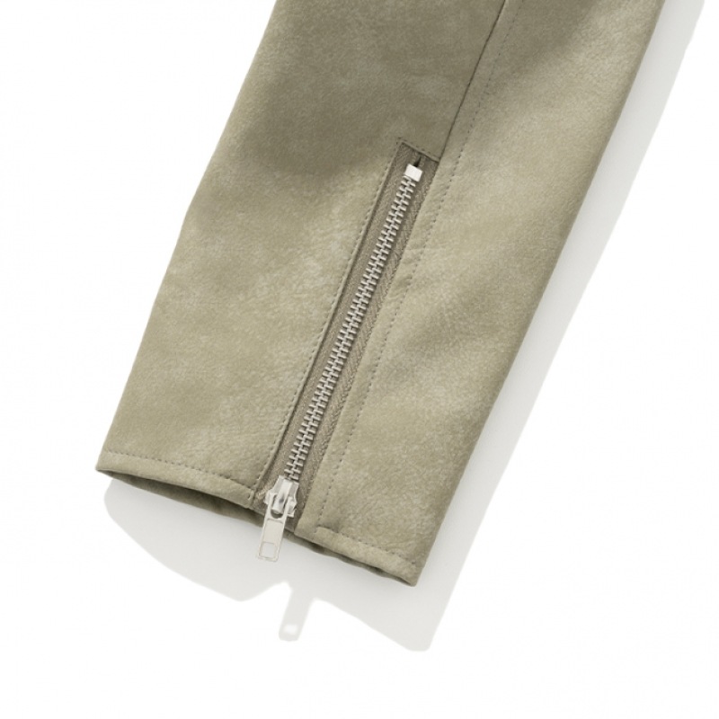 NOT4NERD W ビンテージクロップドレザージャケット-ライトカーキ NOT4NERD W ビンテージクロップドレザージャケット-ライトカーキ