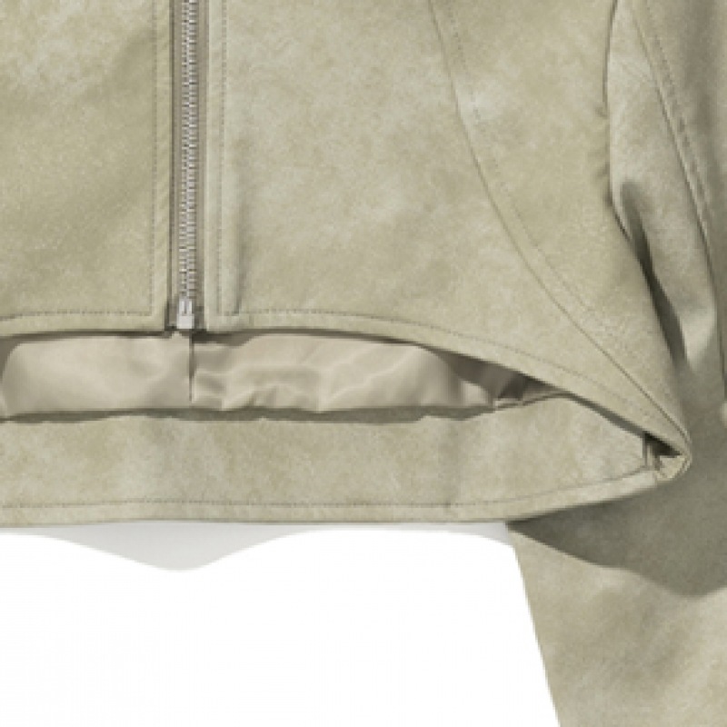 NOT4NERD W ビンテージクロップドレザージャケット-ライトカーキ NOT4NERD W ビンテージクロップドレザージャケット-ライトカーキ