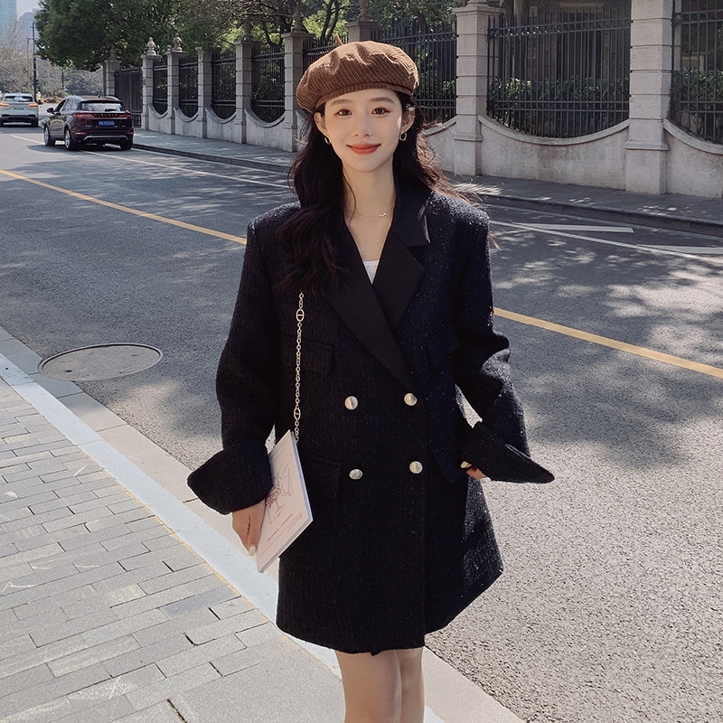黒い小さい香りがよい風のスーツのジャケット女性大きいサイズの