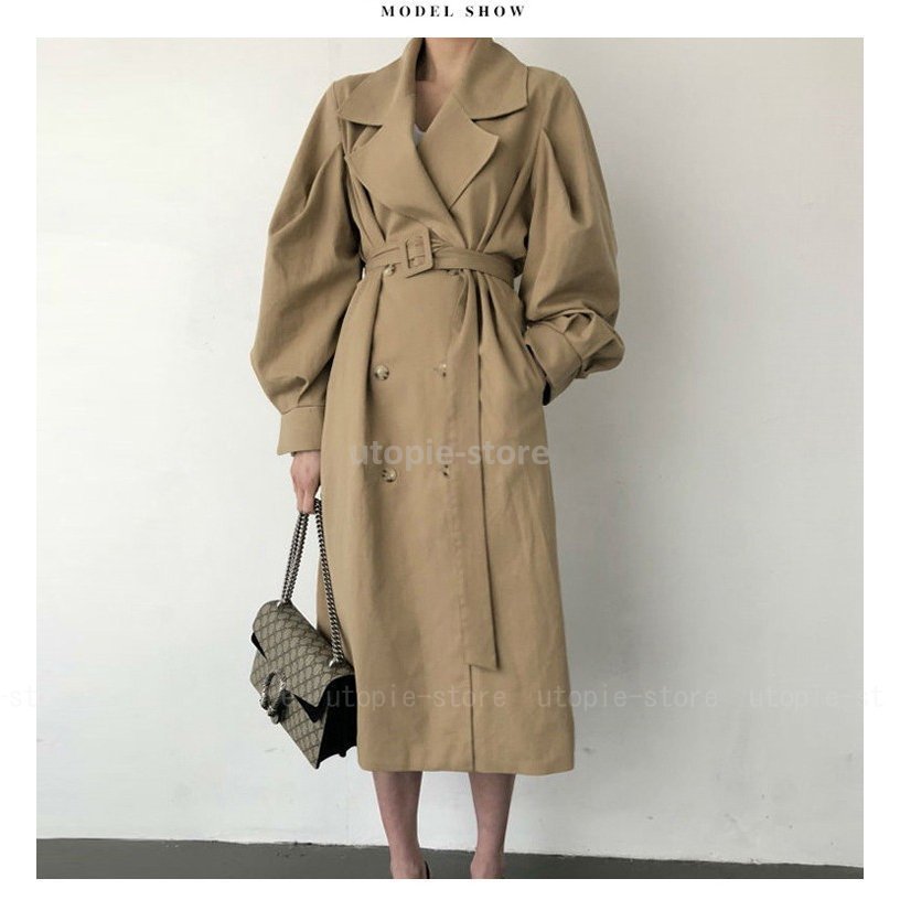 レディース ステンカラートレンチコート スプリングコート ベルト付き トレンチコート ダブル ロング