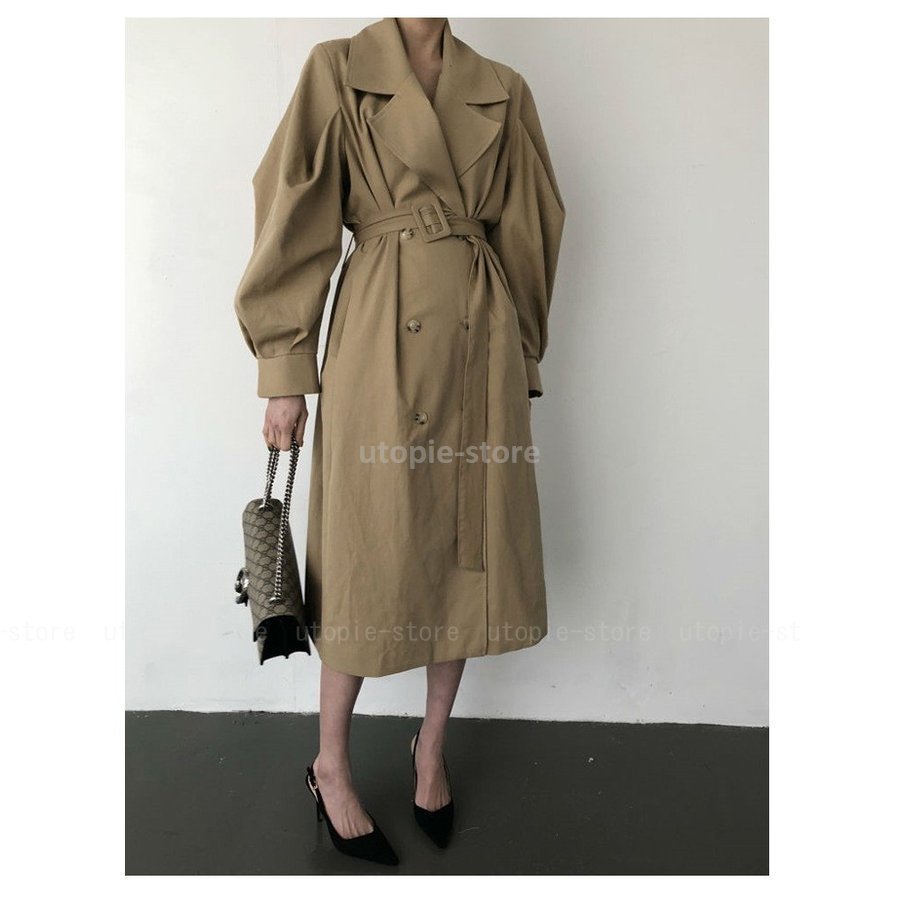 レディース ステンカラートレンチコート スプリングコート ベルト付き トレンチコート ダブル ロング