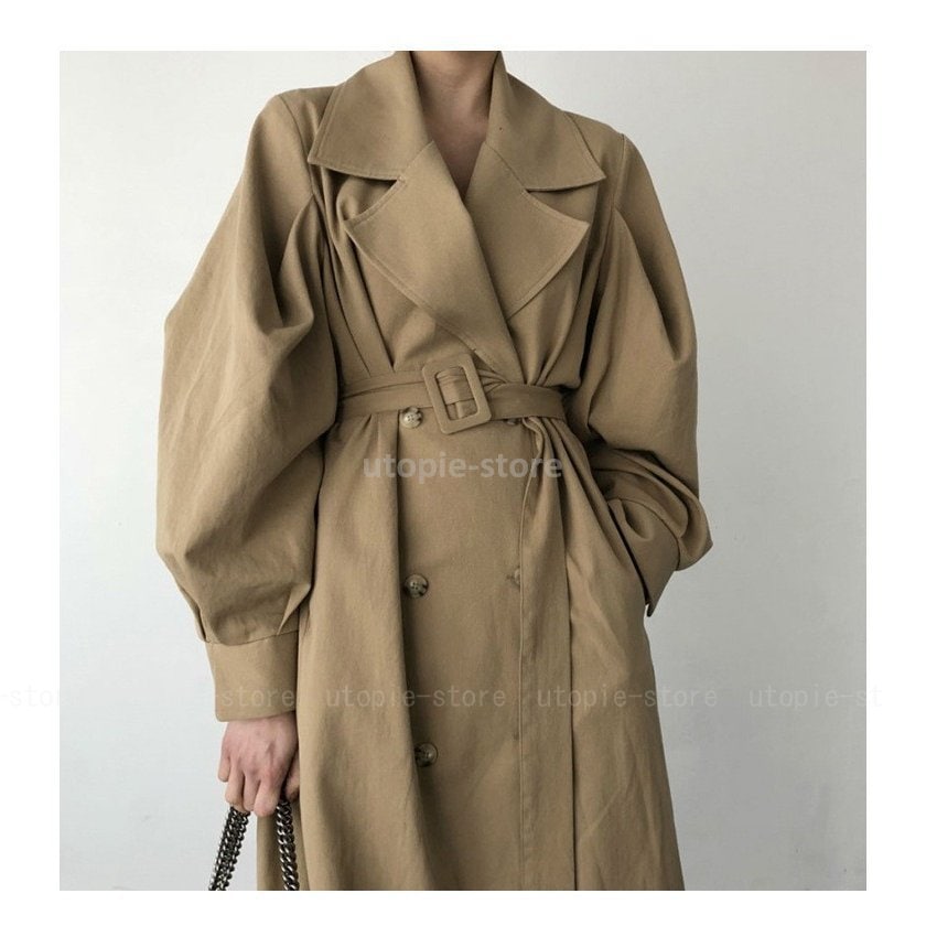 レディース ステンカラートレンチコート スプリングコート ベルト付き トレンチコート ダブル ロング
