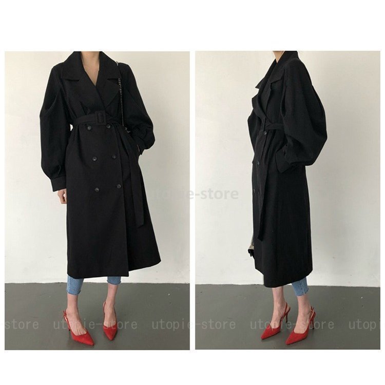 レディース ステンカラートレンチコート スプリングコート ベルト付き トレンチコート ダブル ロング