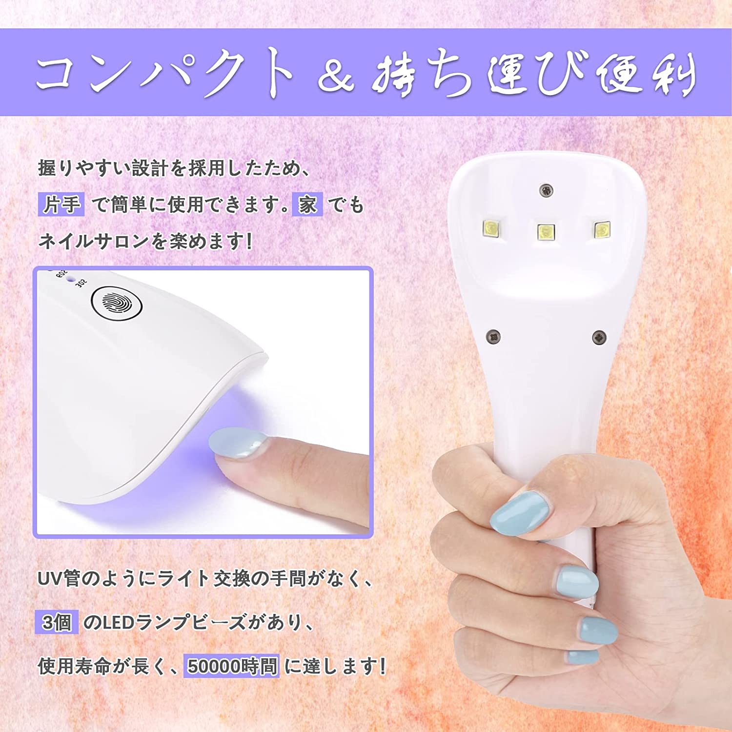 【1つ買うと12つ無料】LEDライト ネイルライト ネイルドライヤー ハンドヘルド レジン用 ネイルランプ Mini48