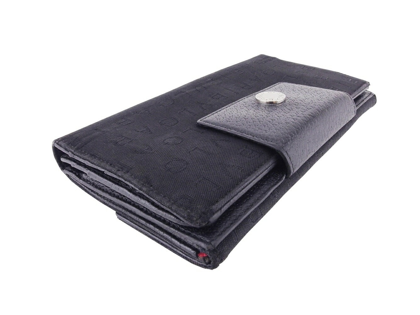 長財布 Wホック 財布 ロゴマニア レディース メンズ ブラック シルバー 中古